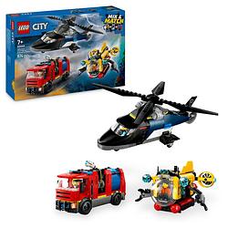 Foto van Lego city helikopter, brandweerauto en onderzeeër remix 60462