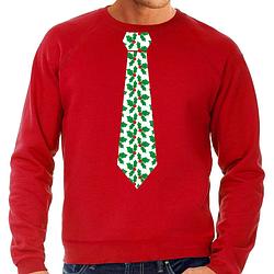 Foto van Stropdas kersttrui/kerst sweater mistletoe rood voor heren m - kerst truien
