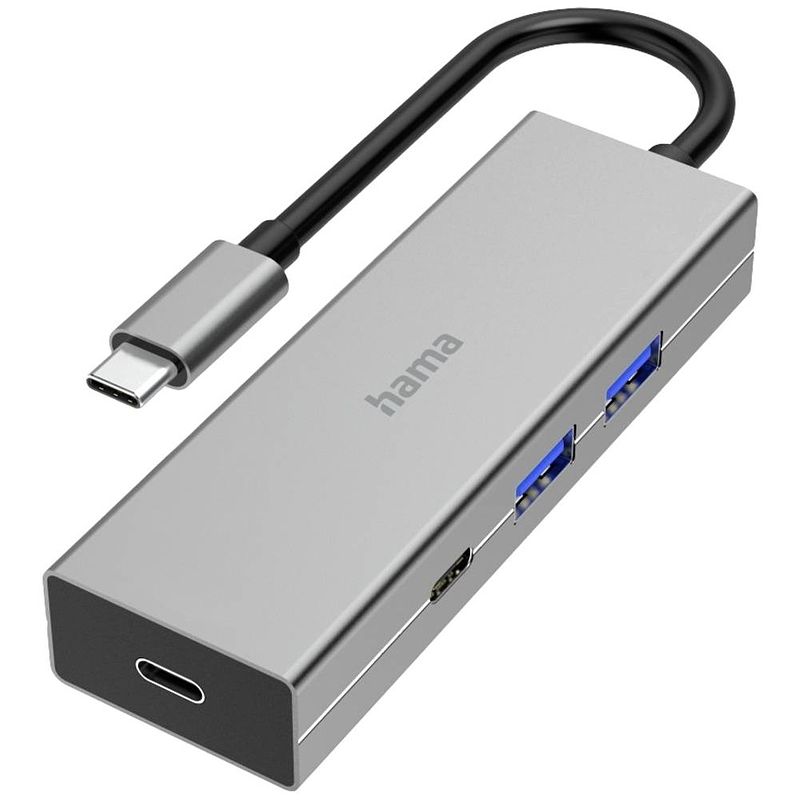 Foto van Hama usb 3.2 gen 1-hub 4 poorten met snellaadpoort, met usb-c stekker grijs