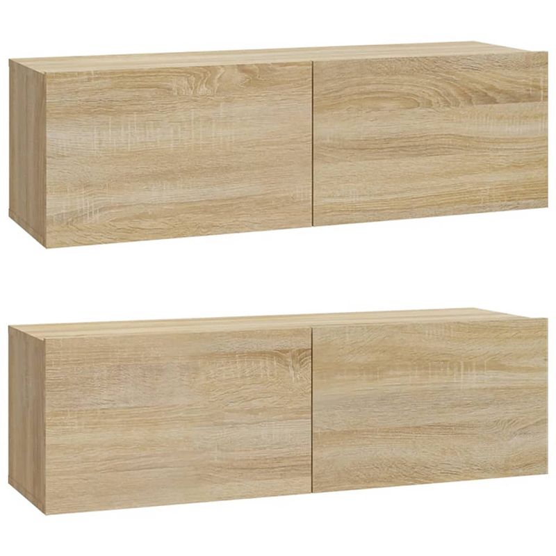 Foto van The living store wandgemonteerd tv-meubel - sonoma eiken - bewerkt hout - 100 x 30 x 30 cm - praktische deuren