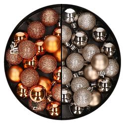 Foto van 40x stuks kleine kunststof kerstballen koper en champagne 3 cm - kerstbal