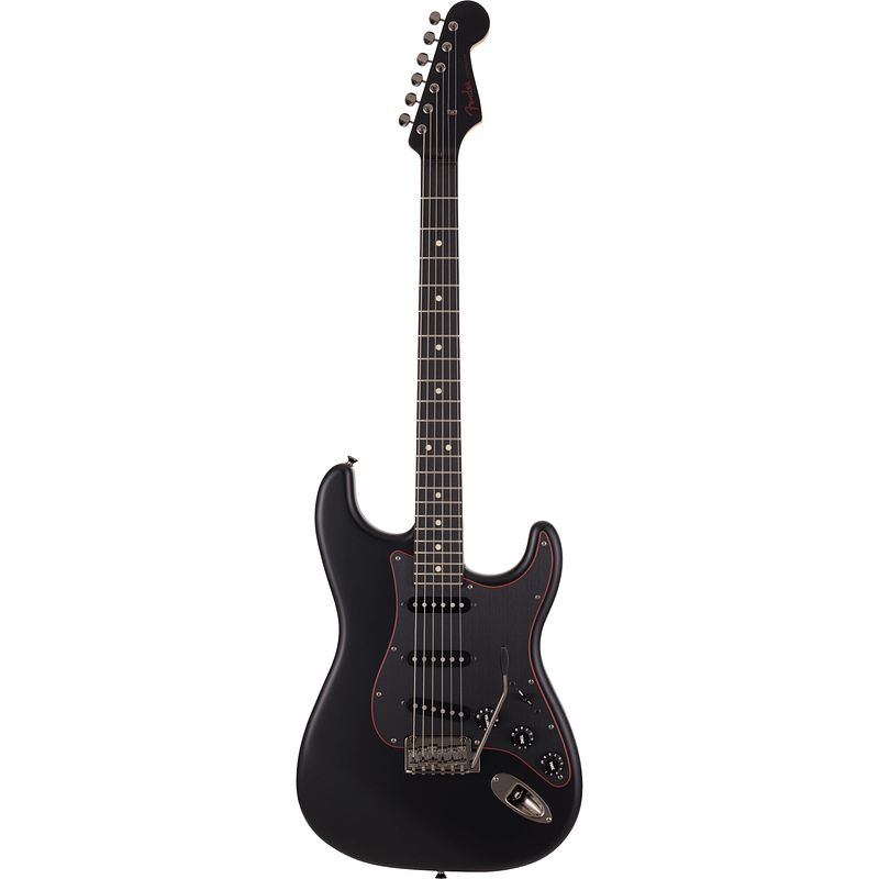 Foto van Fender made in japan limited hybrid ii stratocaster noir rw satin black elektrische gitaar met gigbag