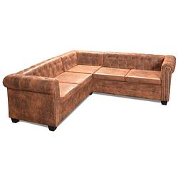 Foto van The living store chesterfield 5-zitsbank - bruin - 205x205x73 cm - kunstleren bekleding