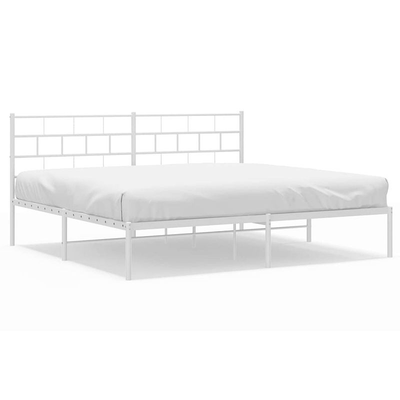 Foto van Vidaxl bedframe met hoofdbord metaal wit 200x200 cm