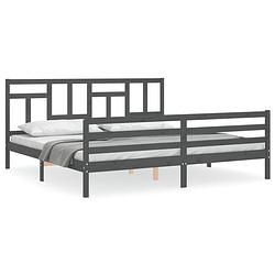 Foto van The living store massief grenenhouten bedframe - grijs - 205.5 x 205.5 x 100 cm - multiplex lattenbodem