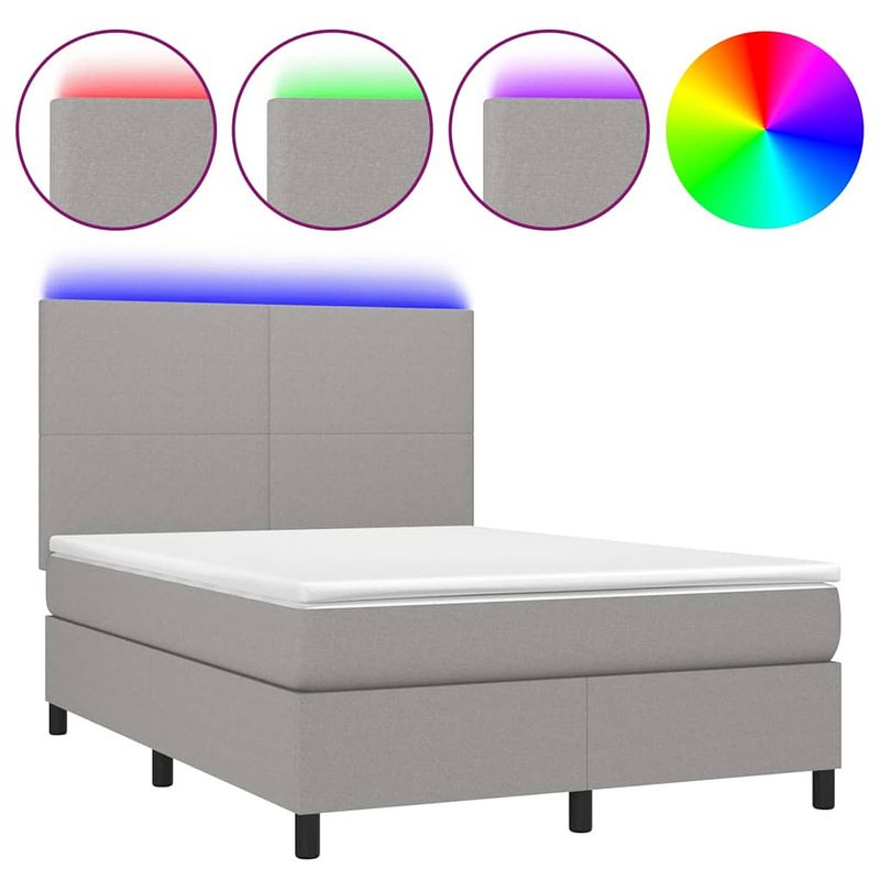 Foto van The living store boxspring bed - led verlichting - 203 x 144 cm - lichtgrijs - pocketvering matras - huidvriendelijk