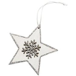 Foto van Magic deco kersthanger star 8 cm hout wit/zilver