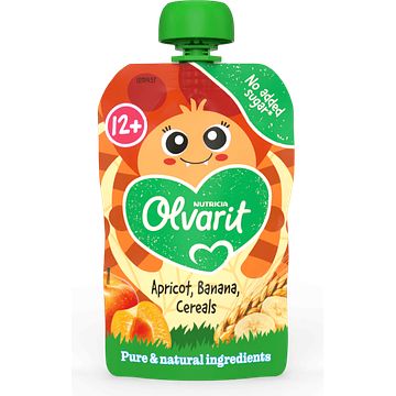 Foto van Olvarit 12+ maanden knijpfruit abrikoos banaan granen 100g bij jumbo