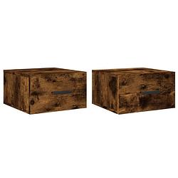 Foto van The living store wandnachtkastje - gerookt eiken - 35 x 35 x 20 cm - bewerkt hout