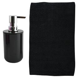 Foto van Msv badkamer droogloop mat - napoli - 45 x 70 cm - met bijpassend zeeppompje - zwart - badmatjes
