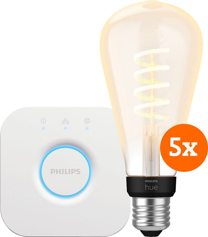 Foto van Philips hue filament white ambiance edison xl 5-pack + bridge