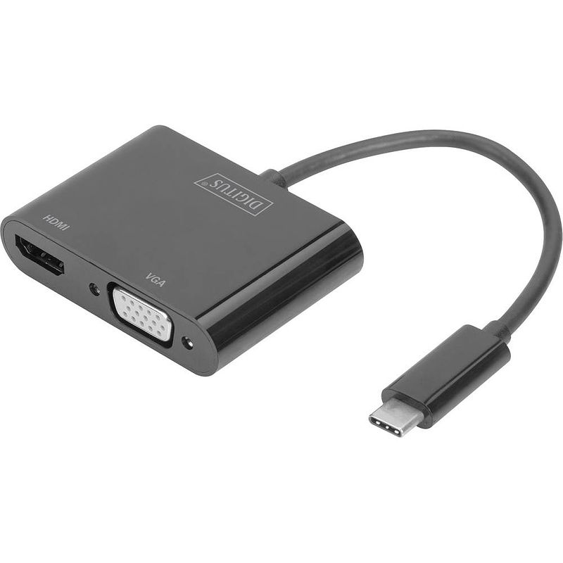 Foto van Digitus da-70858 usb / hdmi / vga adapter [1x usb-c® stekker - 1x hdmi-bus, vga-bus] zwart 0.11 m