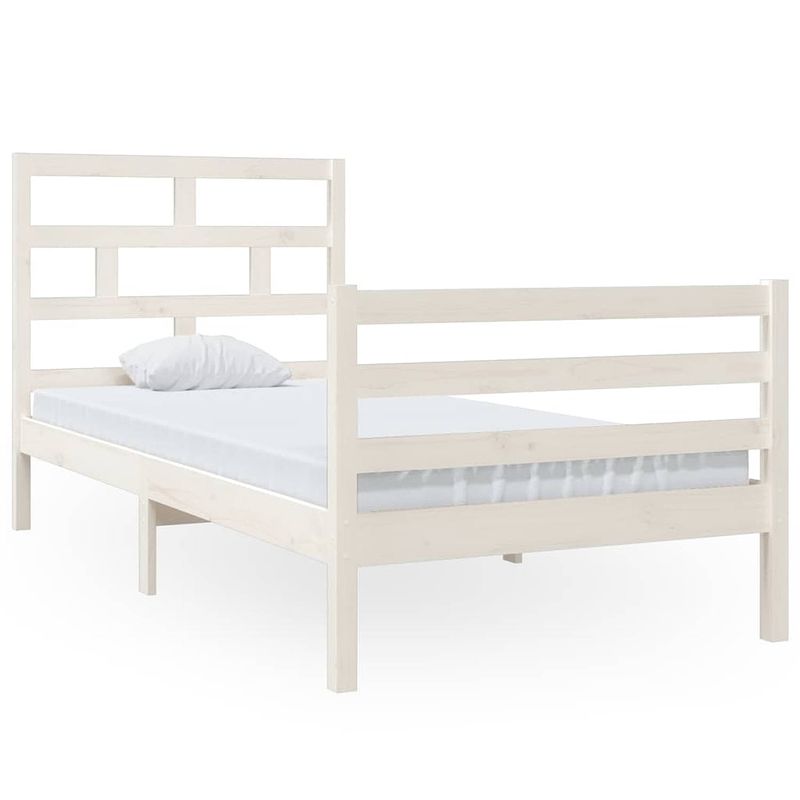 Foto van The living store bedframe grenenhout - wit - 205.5 x 96 x 100 cm - geschikt voor matras 90 x 200 cm - montage vereist -