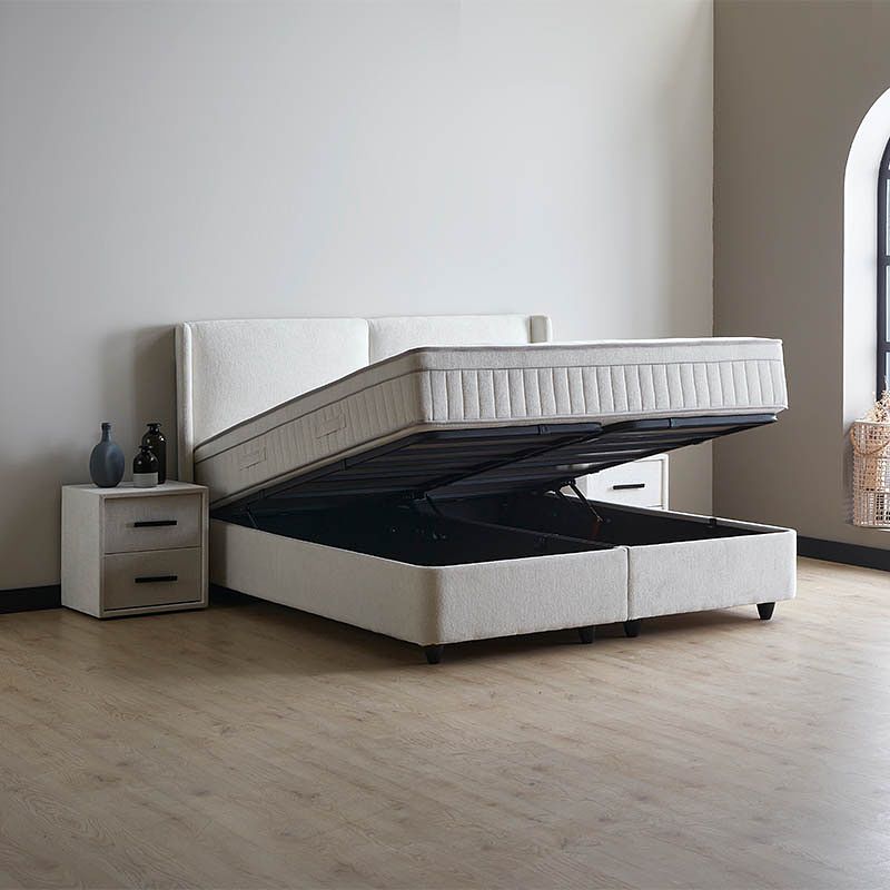 Foto van 2-persoons boxspring met opbergruimte ruby - wit 180x200 cm - pocketvering - inclusief topper - dekbed-discounter.nl