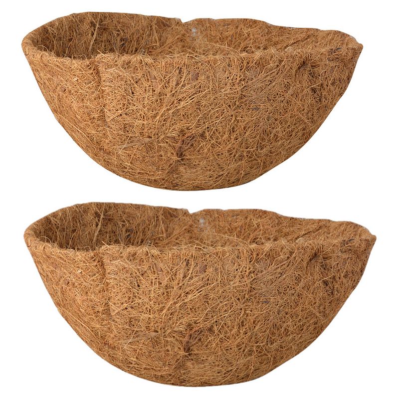 Foto van 2x stuks voorgevormde inlegvellen kokos voor hanging basket 25 cm - kokosinleggers - plantenbakken