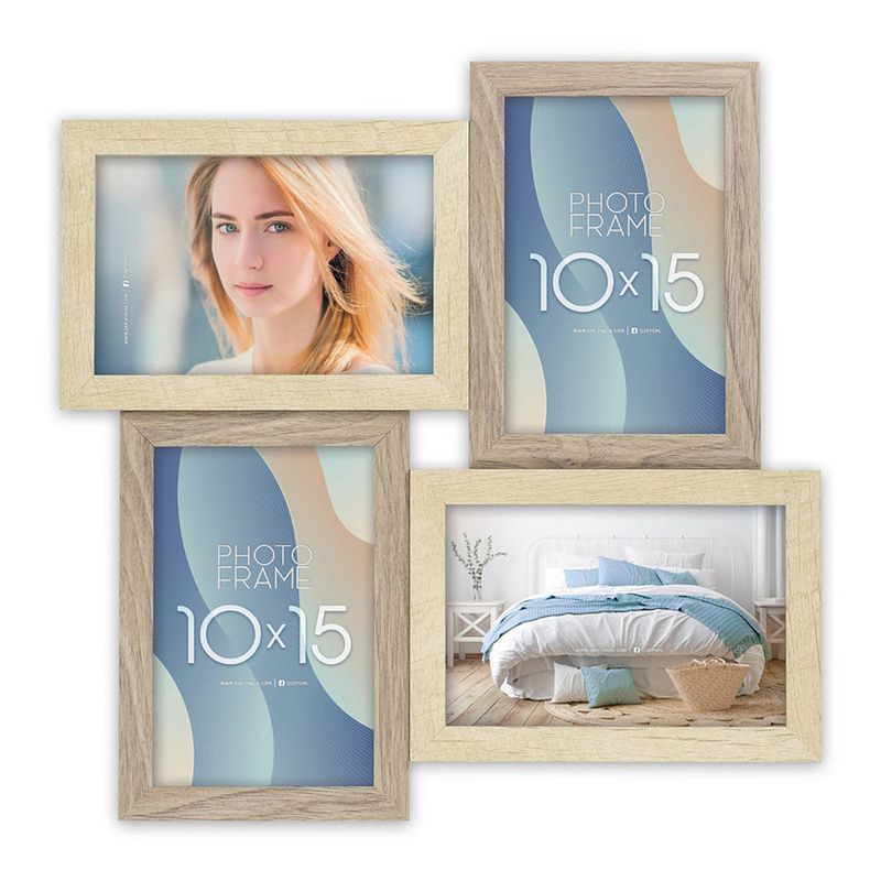 Foto van Zep - houten multi fotolijst oberg 4q bruin / crème voor 4 foto'ss formaat 10x15 (32x32 cm) - dt987