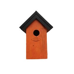 Foto van Houten vogelhuisje/nestkastje 22 cm - zwart/oranje dhz schilderen pakket - vogelhuisjes