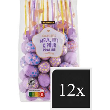 Foto van Jumbo paaseitjes melk, wit & puur met pralinevulling 12 x 500g