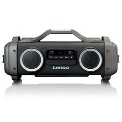 Foto van Splashproof bluetooth speaker fm radio usb en micro sd met lichteffecten lenco spr-200bk zwart-grijs