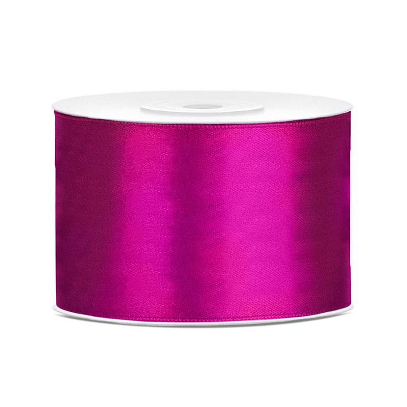 Foto van 1x hobby/decoratie donker fuchsia satijnen sierlinten 5 cm/50 mm x 25 meter - cadeaulinten