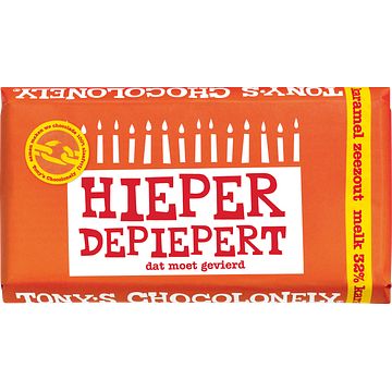 Foto van Tony's chocolonely melkchocolade reep karamel zeezout hieperdepiepert bij jumbo