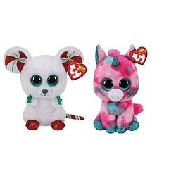 Foto van Ty - knuffel - beanie boo's - gumball unicorn & christmas mouse