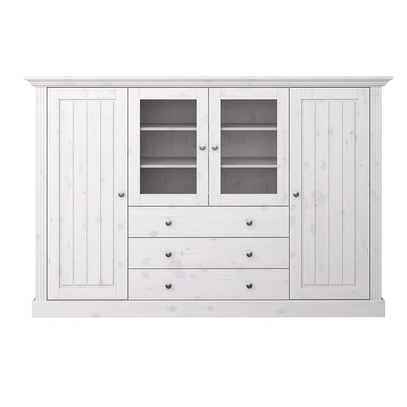 Foto van Alonso dressoir 2 deuren, 2 glazen deuren, 3 lades, white washed.