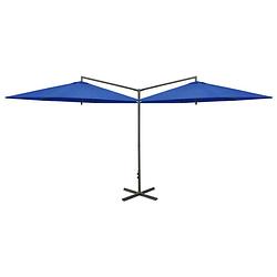 Foto van Vidaxl parasol dubbel met stalen paal 600 cm azuurblauw