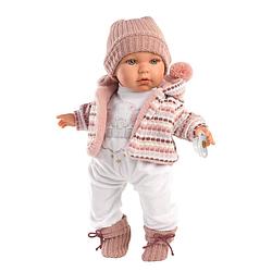 Foto van Llorens pop baby julia met roze/wit truitje - 42cm