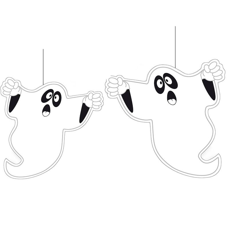 Foto van Halloween thema 4x hangende spoken/geest decoraties wit 20 en 30 cm - hangdecoratie