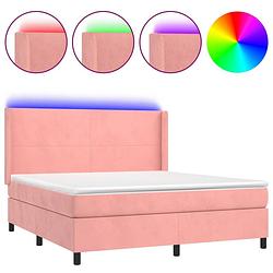 Foto van Vidaxl boxspring met matras en led fluweel roze 180x200 cm