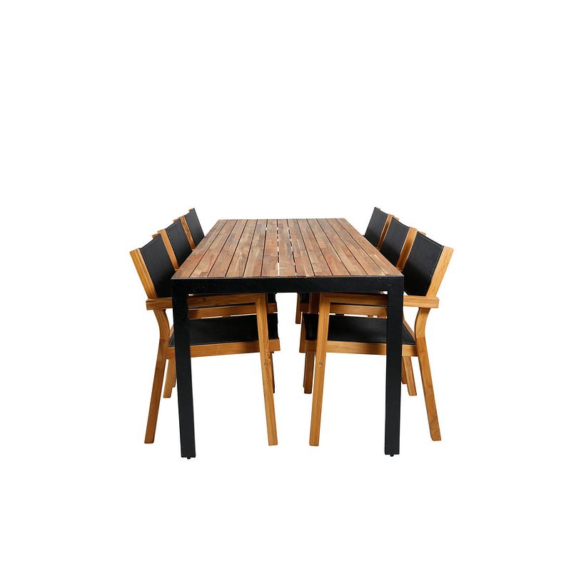 Foto van Bois tuinmeubelset tafel 90x205cm en 6 stoel venice zwart, naturel.