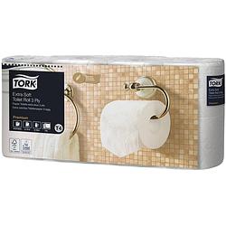 Foto van Tork toiletpapier extra soft 3-laags, wit, 155 vel ,voor systeem t4, pak van 8 rollen 7 stuks