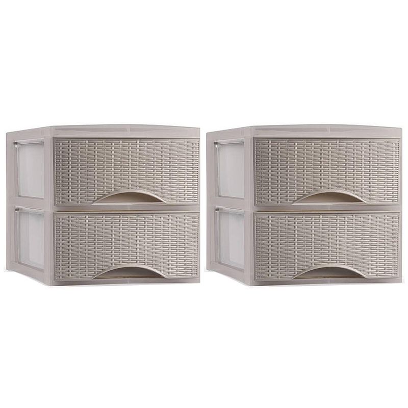 Foto van Thuis kantoor organizer ladeblok - 2x - 2 lades - 25 x 37 x 26 cm - kunststof - beige - ladeblok