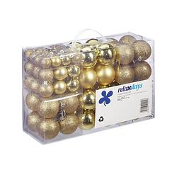 Foto van 100x gouden kunststof kerstballen 3, 4 en 6 cm glitter, mat, glans - kerstbal