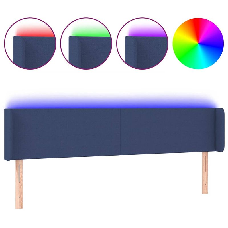 Foto van The living store hoofdbord stof - 203 x 16 x 78/88 cm - blauw - led-verlichting - verstelbaar