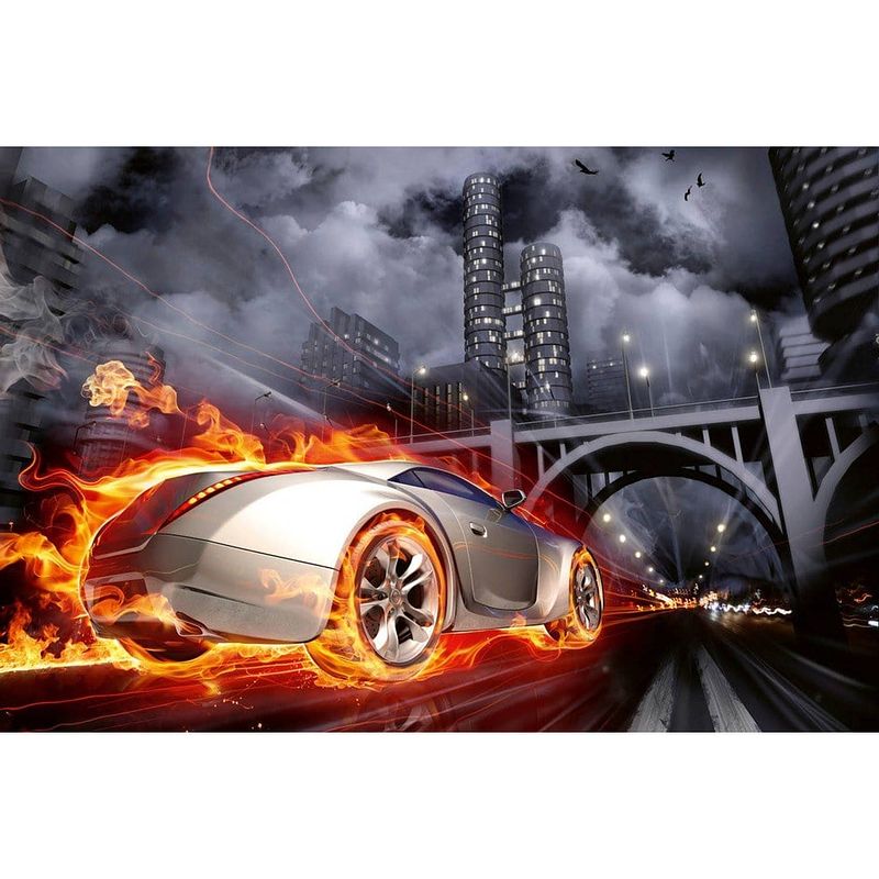 Foto van Dimex car in flames vlies fotobehang 375x250cm 5-banen