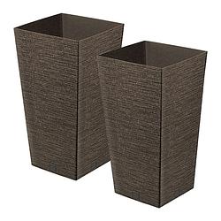 Foto van Prosperplast plantenpot/bloempot - 2x - buiten - kunststof - koffie bruin - eco wood look - d26 x h50 cm - plantenpotten