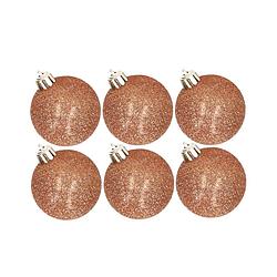 Foto van 6x stuks kunststof glitter kerstballen koper 6 cm - kerstbal