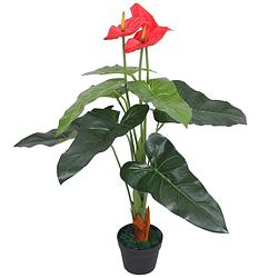 Foto van Vidaxl kunst anthurium plant met pot 90 cm rood en geel