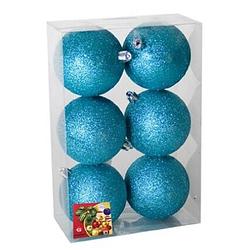Foto van 6x stuks kerstballen ijsblauw glitters kunststof 4 cm - kerstbal