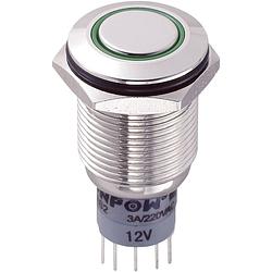 Foto van Tru components 701846 las2gqf-22ze/g/12v/n/p vandalismebestendige drukschakelaar 250 v/ac 3 a 2x aan/aan continu groen 1 stuk(s)