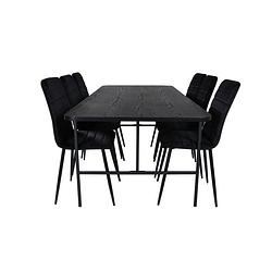 Foto van Unobl eethoek eetkamertafel zwart en 6 windu lyx eetkamerstal velours zwart.