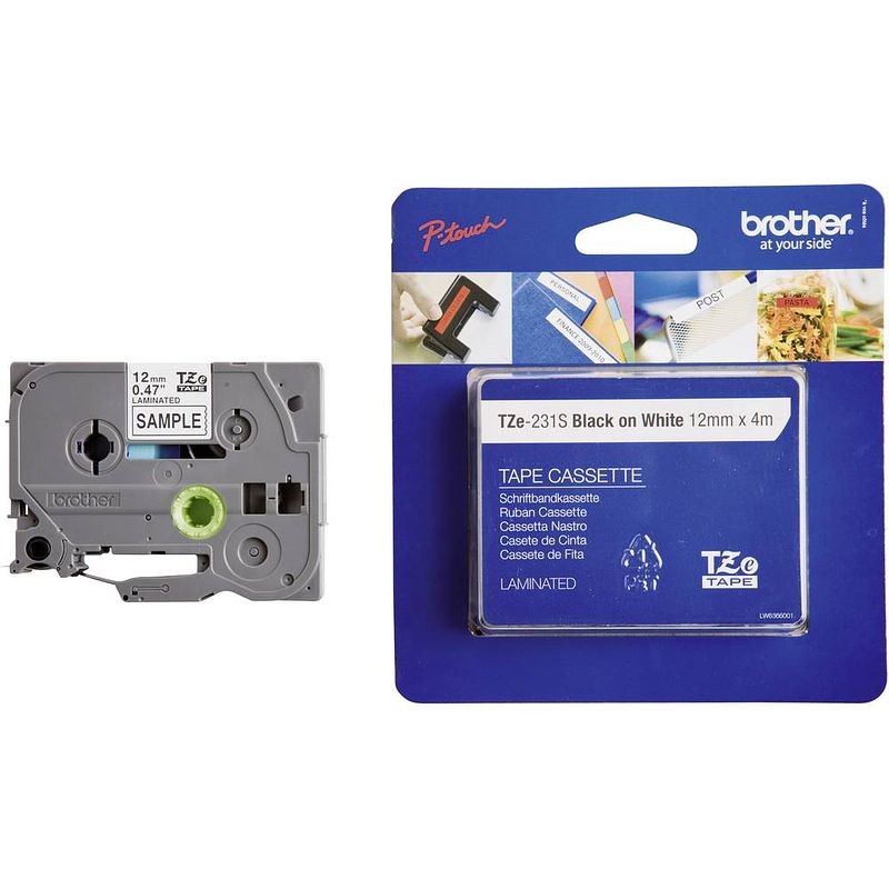 Foto van Brother tze-231s labeltape tapekleur: wit tekstkleur: zwart 12 mm 4 m