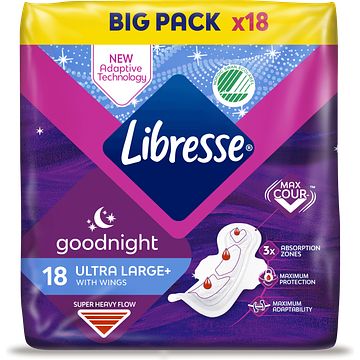 Foto van Libresse goodnight maandverbanden ultra large+ with wings big pack 18 stuks bij jumbo