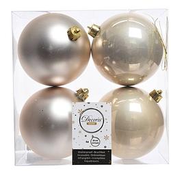 Foto van 4x kunststof kerstballen glanzend/mat licht parel/champagne 10 cm kerstboom versiering/decoratie - kerstbal