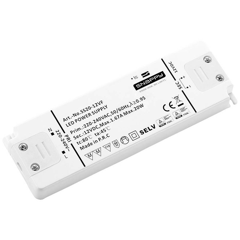 Foto van Dehner elektronik ss 20-12vf led-transformator constante spanning 20 w 1.67 a 12 v/dc geschikt voor meubels, overbelastingsbescherming, overspanning