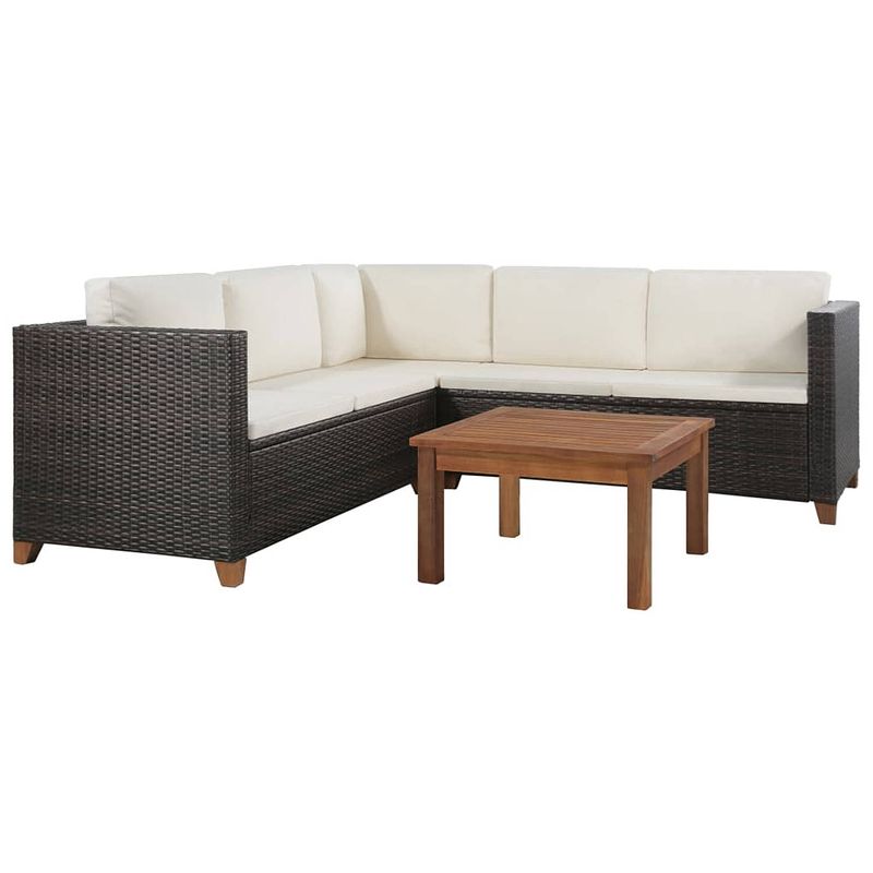 Foto van Vidaxl 4-delige loungeset met kussens poly rattan bruin