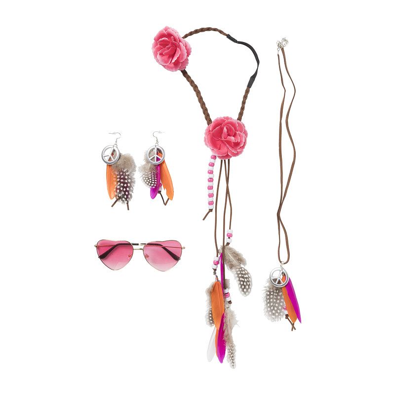 Foto van Feestset hippie met accessoires - set van 4