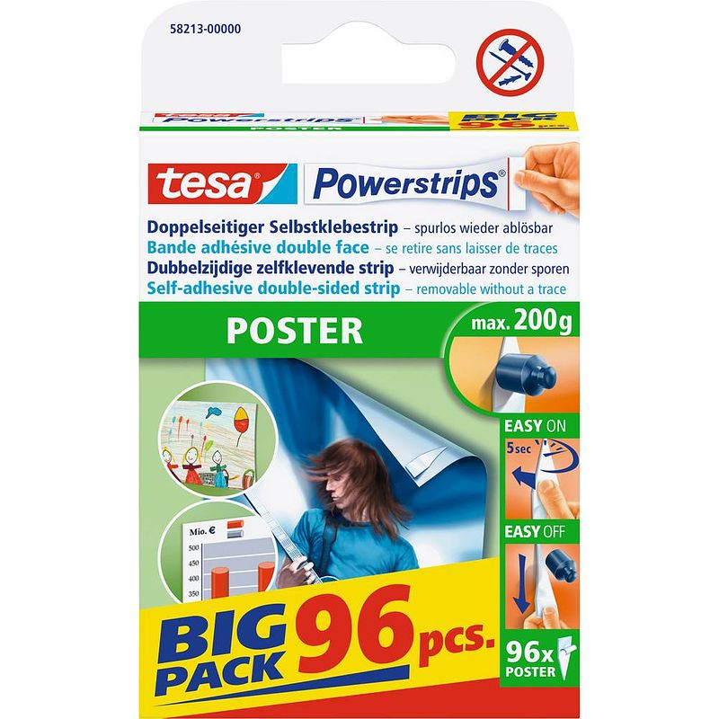 Foto van Tesa powerstrips voor poster dubbelzijdige plakstrips, voordeelverpakking van 96 stuks